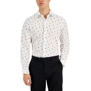Bar III Slim-Fit Forest Bird Printed Button Down Dress Shirt